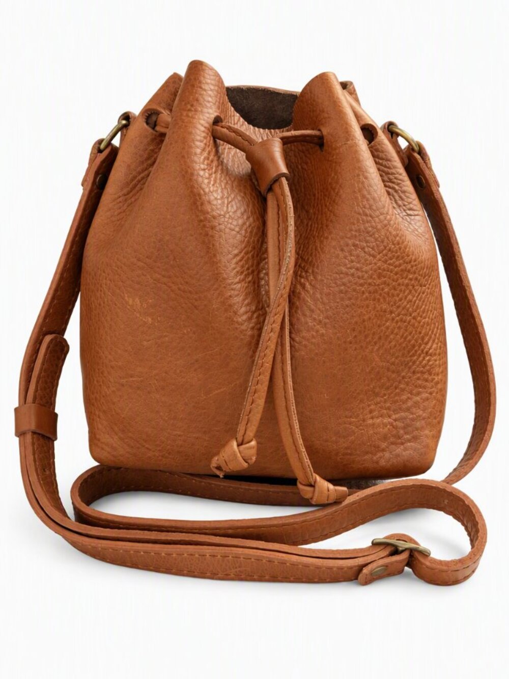 NWOT Portland Leather Small Bucket Bag Cognac Brown Crossbody